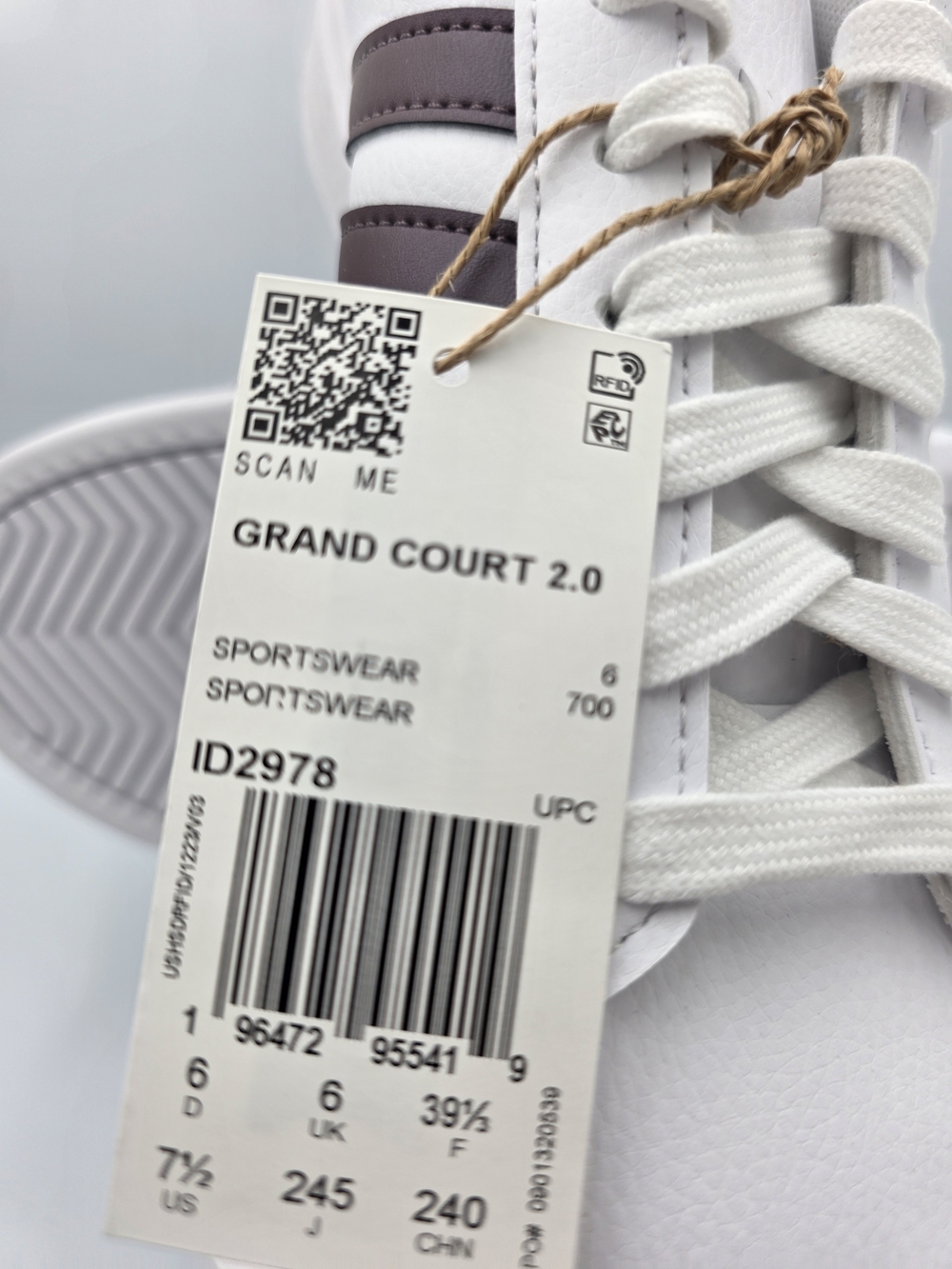 adidas Grand Court 2.0 Women’s Sneakers - White with Brown Stripes